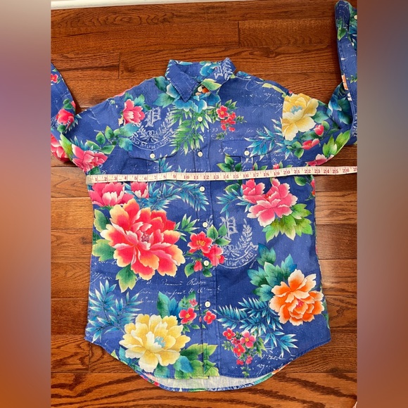 Polo by Ralph Lauren Men's Blue Custom Fit Floral Linen Shirt Sz M - Picture 8 of 9